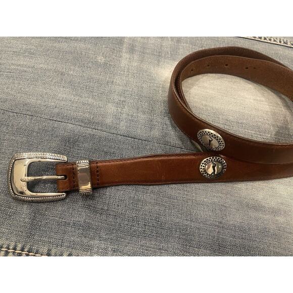 PGA‎ Tour Men's Brown Leather Belt Sz 38 Silver Golf Logo B21 - Picture 1 of 7